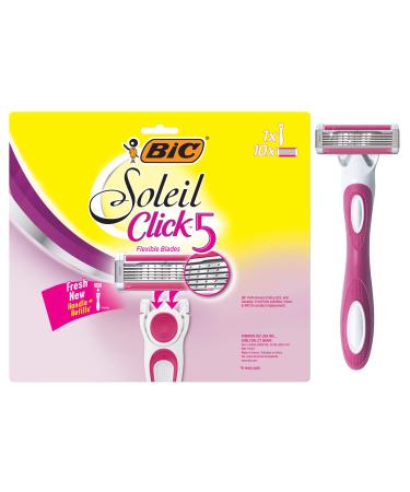 BIC Soleil Click 5 Women's Disposable Razor, Five Blade, 1 Handle and 10 Cartridges, For a Smooth and Close Shave