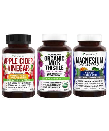 FarmHaven Apple Cider Vinegar Capsules with Ginger & Magnesium Glycinate & Malate Complex w/Vitamin D3 & Milk Thistle Capsules
