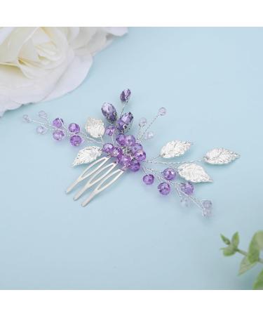 BERYUAN Women Girls Wedding Leaf Crystal Rhinestone Hair Comb Purple Rhinestone Beads Headband Women Girls Wedding Headpiece Silver Bridal Headband for Wedding Women and Girls (purple) - Buy Online on GoSupps.com