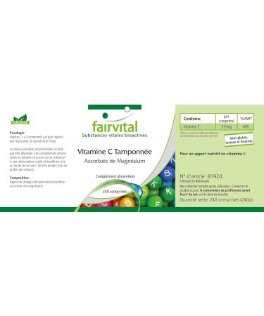 Fairvital | Vitamine C comme l'ascorbate de magn sium - boite de 8 mois - VEGAN - 240 comprim s - facile sur l'estomac - Buy Online on GoSupps.com