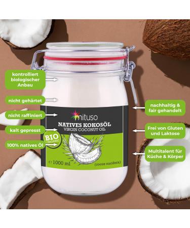 Mituso Organic Virgin Coconut Oil - Pack of 2 (2 x 1000 ml) in Swing Top Jar | Premium Quality International Shipping - Buy Online on GoSupps.com