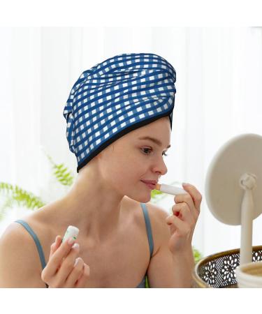 Blue Gingham Microfiber Hair Towel | Super Absorbent Quick Dry Wrap for Long Curly & Thick Hair - Soft Coral Velvet - Buy Online on GoSupps.com