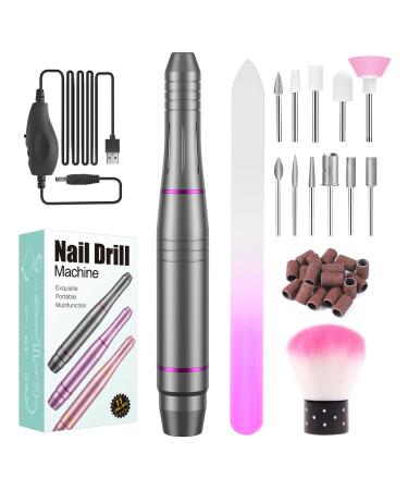 Portable Electric Nail Drill  Professional Electric Nail Drill for Acrylic Nails Gel  Low Vibration Safe  20000 RPM Adjustable Speed File for Home Salon Use Grinding Polishing Trimming Purple Grey
