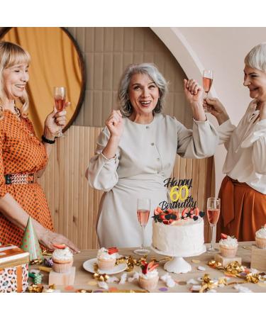 60th Birthday Cake Decoration Set - Alegre Tortendeko | 9 Pcs Black & Gold Happy 60th Birthday Topper | Party Supplies for Men & Women - Buy Online on GoSupps.com