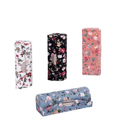 Hanyi Ladies Lipstick Case with Mirror Retro Print Lipstick Box Gift 4 Pcs