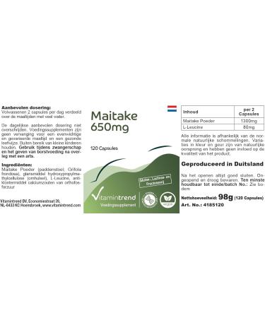 Maitake Powder 650mg - 120 Capsules Functional Vital Fungus Adaptogen Vegan | Vitamintrend  - Buy Online on GoSupps.com