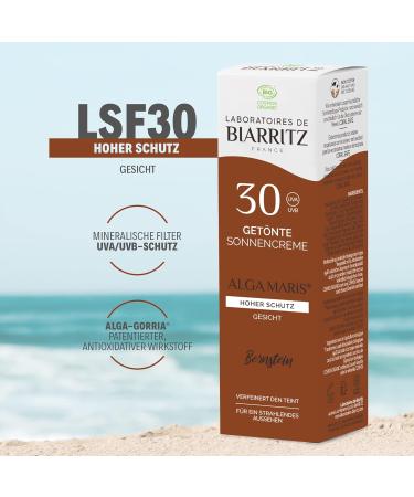 Laboratoires de Biarritz Tinted Sunscreen Face - Amber LSF30 ALGA Maris Bio-Certified - Hydrated Matted Healthy Glow - 50 ml - Made in France - Buy Online on GoSupps.com