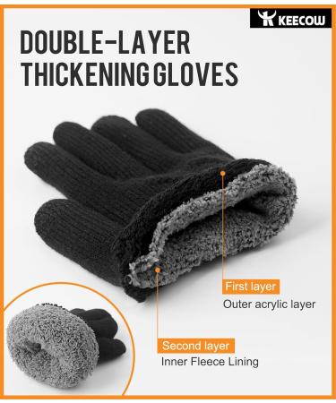 Keecow Men's Winter Touchscreen Gloves - Warm Thermo Fleece Knitting for Outdoor Sports & Running - Black - Buy Online on GoSupps.com
