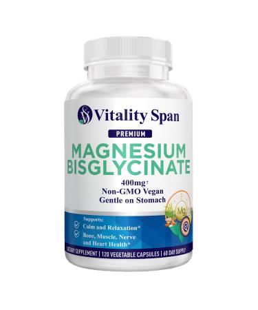 Magnesium Glycinate 400mg Chelated Magnesium Bisglycinate for Relaxation and Sleep Aid Extra Strength with Magnesium Oxide Gentle on Stomach Vegan 120 Capsules Made in USA