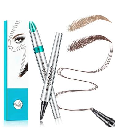 2PCS Upgraded Microblading Eyebrow Pen 3D Waterproof Microblading Eyebrow Pencil 4 Tipped Precise Brow Pen Long-lasting Natural Makeup Fine Stroke Eyebrow Pencil(01+02)
