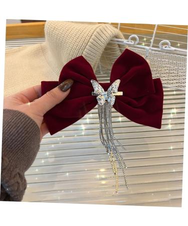 Angoily Tassel Hair Clip Big Bow Crystal Hair Clip French Barrette Hair Jewels for Women Goody Hair Clips for Women Tassel Hair Bow Crystal Bow Hair Clip Headgear Miss Red Bow Tie Velvet - Buy Online on GoSupps.com