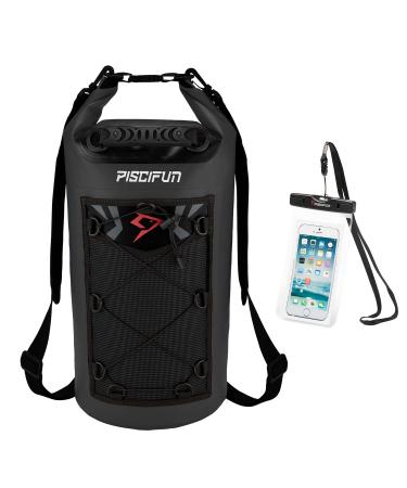 Piscifun Dry Bag, Waterproof Floating Backpack 5L/10L/20L/30L/40L, with Waterproof Phone Case for Kayking, Boating, Kayaking, Surfing, Rafting and fishing Black 20L