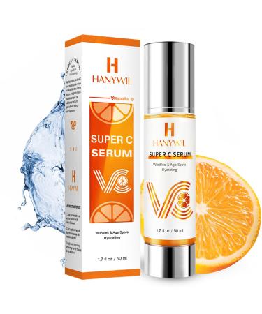 HANYWIL 20% Super Vitamin C Serum for Mature Skin Targets Age Spot & Wrinkle Reduction with Hyaluronic Acid Hydrating Anti-Age Serum 1.7fl oz 1.7 Fl Oz (Pack of 1)