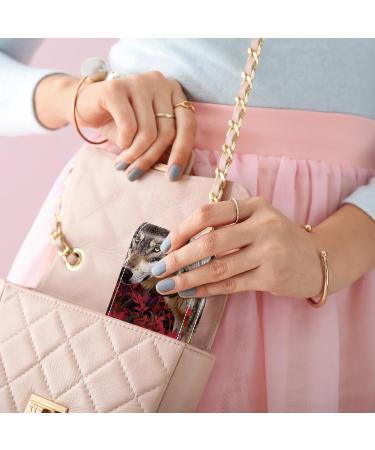 Buy Leather Lipstick Case Organizer with Mirror - Mini Lip Gloss Holder Bag | Fox Leaves Forest Design - International Shipping Available - Buy Online on GoSupps.com
