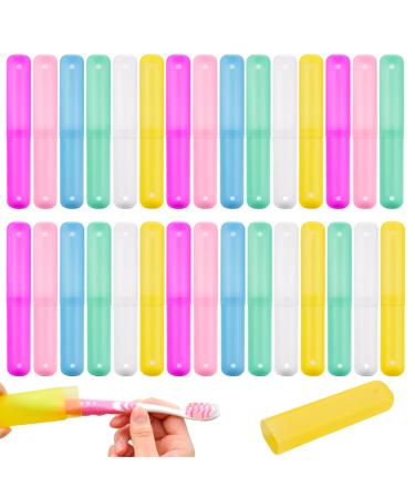 Oomcu Pack of 30 Travel Toothbrush Case Holder, 6 Color Plastic Toothbrush Case Portable Toothbrush Storage for Home and Outdoor