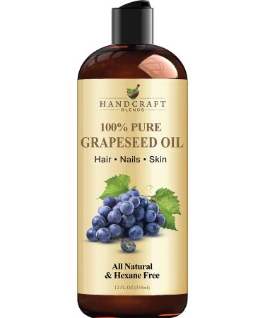 Handcraft Grapeseed Oil - 100% Pure and Natural - Premium Therapeutic Grade Carrier Oil for Aromatherapy, Massage, Moisturizing Skin and Hair - Huge 12 fl. Oz Grapeseed 12 Fl Oz (Pack of 1)