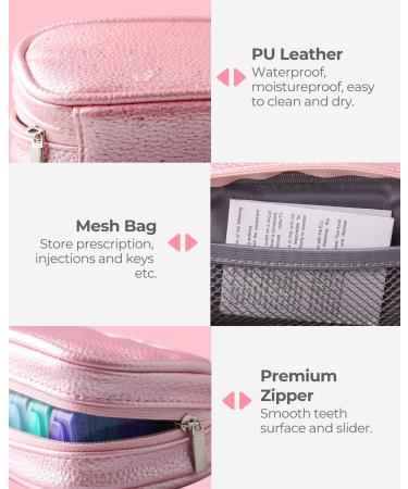 Cute 2 Times a Day Pill Organizer for Women - AMOOS PU Leather Portable Weekly Pill Box in Orange Pink with Storage Bag - Buy Online on GoSupps.com