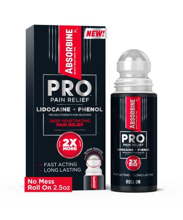ABSORBINE JR. PRO No-Mess Lidocaine Roll On Maximum Strength Numbing Pain Relief with Phenol for Fast-Acting Relief of Nerve Pain Muscle Aches and Joint Discomfort Non-Greasy Formula (2.5 oz.)