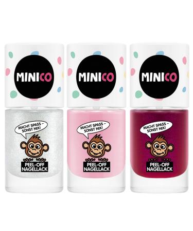 Minico Premium Kinder Nailack 3 Set Glitzer Rosa & Pink removable dermatological-tested child-friendly sustainable vegan water base peel-off remote 3 pack nail polish glitter pink & pink