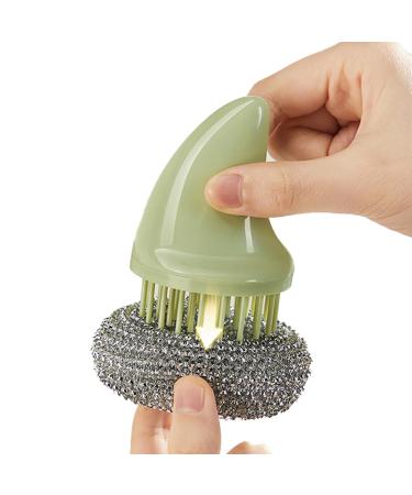 Siopob Shark Pot Brush | Dishwashing Scrubber with Handle | Dishwashing Brush with Replaceable- Brush Ball for Kitchen Stove Oven Interior Sink Corner and Cookware Green