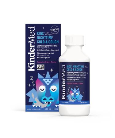 KinderMed Kids' Nighttime Cold & Cough Medicine Children's Nighttime Multi-Symptom Cold and Cough Relief Organic Cherry Flavor 4 Fl Oz
