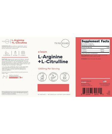 Type Zero L-Arginine + L-Citrulline Supplement (1500mg) - Nitric Oxide Booster - Clean Keto-Friendly GMO-Free 180 Capsules 90 Servings - Buy Online on GoSupps.com