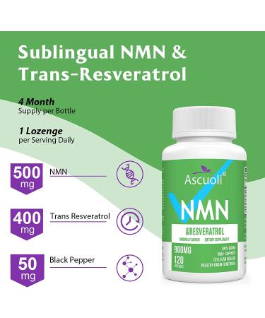 Sublingual NMN 500mg + Trans-Resveratrol 99% Purity Supplement - 3-in-1 Advanced Formula for NAD+ Boost, Anti-Aging, Immune Support - 120 Lozenges - Buy Online on GoSupps.com