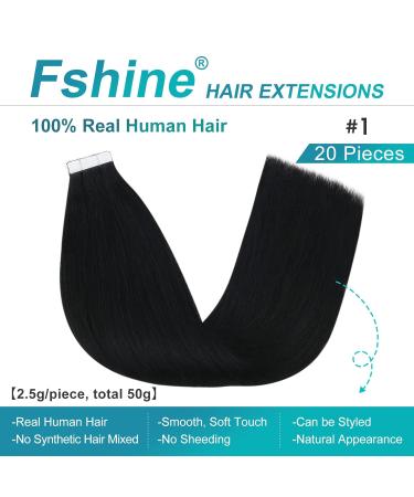 Fshine Tape In Extensions - 35cm Real Human Hair Deep Black Remy 50g (20 Pieces) - Smooth & Straight Hair Extensions - Buy Online on GoSupps.com