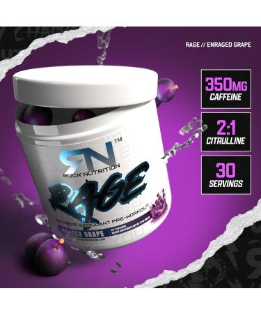 Rage Pre-Workout - 30 Servings | High-Stimulant Support for Energy Boost and Pump Enhancement | Citrulline Caffeine Anhydrous Green Tea Leaf (Enraged Grape) - Buy Online on GoSupps.com
