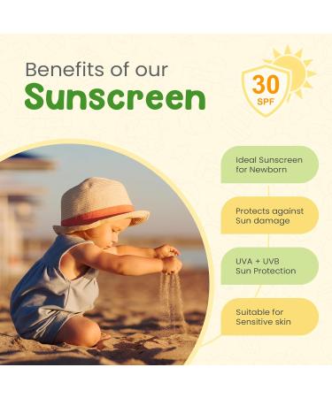 Natural Baby Sunscreen Lotion - SPF 30+ | Organic & Plant-Derived Ingredients UVA/UVB Protection 100ml - Buy Online on GoSupps.com