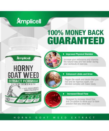 Horny Goat Weed Capsules - Natural Male & Female Enhancer with L-Arginine, Tongkat Ali, Panax Ginseng & Maca Root - Mood Boost & Energy Pills - 60 Count - Buy Online on GoSupps.com