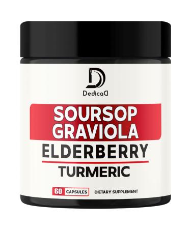 DEDICAD 11in1 Graviola Soursop Capsules - Blended with Elderberry, Turmeric, Ginger, Milk Thistle, Cranberry & More - Support Positive Mood, Immune System & Body Management