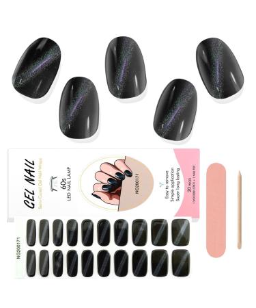 Ebanku 20pcs uv gel nail film cat eye black nail foil self -adhesive uv gel wraps nail sticker nail foil uv hardening with nail file and stick for women girls nail decoration