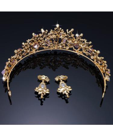 Kamirola Pink Wedding Crown Bridal Tiaras & Earrings Set for Women/Girls - Buy Online on GoSupps.com