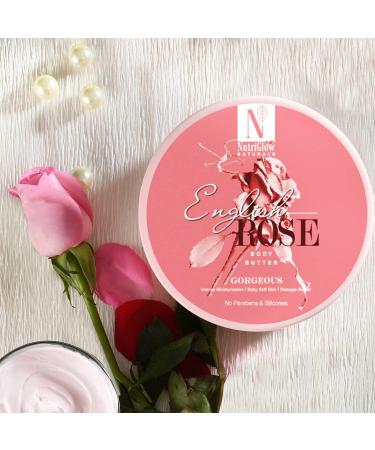 Nutriglow Naturals English Rose Body Butter Cream Deep Nourishing Moisturizing for Healthy Glowing Skin Anti-Aging & Dark Spot Treatment 7.05 oz - Buy Online on GoSupps.com