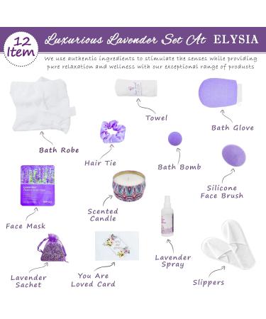 ELYSIA Lavender Essentials Bath and Body Set - 12 Items Spa Gift Set with Bathrobe Towel & Slippers for Women - Perfect Gifts for Her Mom Sister & Girlfriend - Mother's Day & Birthday Gifts - Buy Online on GoSupps.com