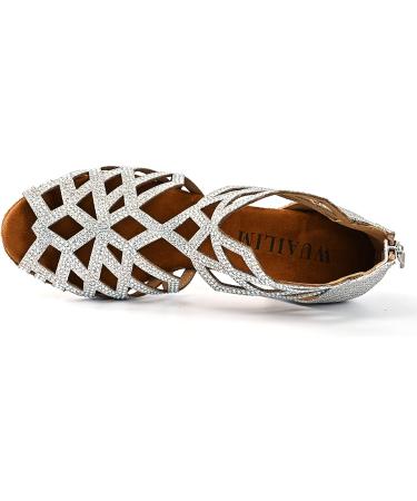 WUAILIM Women's Rhinestone Ballroom Dance Shoes - Latin Salsa Bachata Practice Performance Dancer Shoes 6 - Glitter Silver 1.5 Inch Heels - Buy Online on GoSupps.com