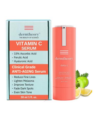 daily C Hydrating Vitamin C Serum Face Serum with 15% Ascorbic Acid Vitamin C Ferulic Acid and Hyaluronic Acid for Radiant Skin Vitamin C Face Serum for Dark Spots 1 fl oz (30 ml)