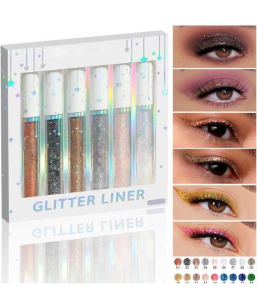 Glitter Liquid EyelinersWaterproof Liquid Eyeliners 6 colors eyeliner color set Waterproof eyeliner pencil Long lasting smudge proof glitter eyeliner pencil color eyeliners for women - Buy Online on GoSupps.com