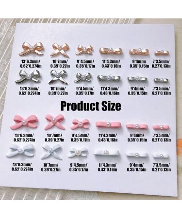 3D Bow Nail Charms 24PCS Gold Silver Pink White Bow Tie Pearl Nail Art Charms Nail Rhinestones Gems Nail Art Bows for Nail Art Design Decorations DIY Crafts Jewelry Accessories (Pattern A) - Buy Online on GoSupps.com