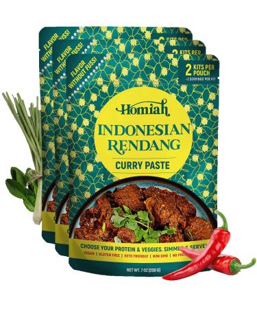 Homiah Rendang Curry Paste (3 Pack) - Gluten Free Non-GMO Rendang Paste - Sambal Oelek, Thai Red Curry Paste, Massaman Curry, Lemongrass Paste, Panang Curry Paste, Curry Sauce, Chili Garlic Paste, Sambal Oelek Chili Paste, Indomie Rendang Curry Paste - 3 