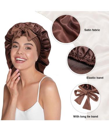 AWAYTR Long Satin Bonnet for Braids - Elastic Silk Night Cap for Women (Brown) - Buy Online on GoSupps.com