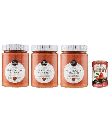 Italian Gourmet E.R. 3 x Cascina San Cassiano Ricotta Pecorino Sauce 290g + Italian Peeled Gourmet Tomatoes 400g