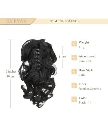 Buy Gairyan 30cm Black Ponytail Hair Extensions - Long Curly Claw Clip Synthetic Braids for Women - Buy Online on GoSupps.com