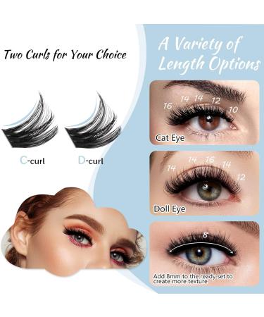Lash Clusters 84 Pcs DIY Cluster Eyelash Extensions | Natural Look Thin Band & Soft | D-14mm Cirrus - Buy Online on GoSupps.com
