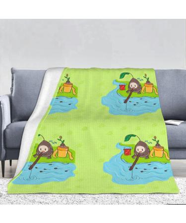 YYHHAOFA Sunflower Seeds Fishing Picture Flannel Blanket 66x90 in Normal : Skin-Friendly Warm and Comfortable Easy Care and Durable Black normal