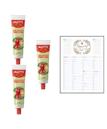 Tomato Puree Bundle which Contains Mutti Double Concentrate Tomato Puree 130g - Pack of 3 with Grocery List Card