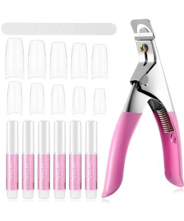 6 Bottle 0.07 oz Nail Glue with 500 Pieces Oval French Acrylic Style Fake Nails Tips Nail Tip Extension Glue False Nail Adhesive Glue with Double Sided Nail File and False Nail Clipper