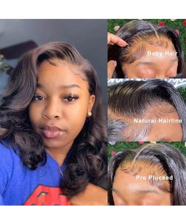 Short Bob Ocean Wave Body Wave 13x4 HD Lace Front Wig - Brazilian Remy Human Hair, Pre Plucked, Natural Black, 12 Inch - 150% Density - Buy Online on GoSupps.com