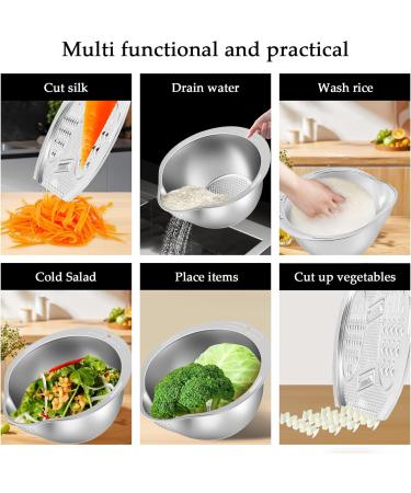 Abizarch Rice Strainer 304 Stainless Steel Rice Washer Strainer Bowl 2 in 1 Rice Washer with Side Drainer Sturdy Enduring Rice Strainer for Cleaning Fruits Vegetables Beans ZHAZHAMO(1 Silver) 1 Silver - Buy Online on GoSupps.com